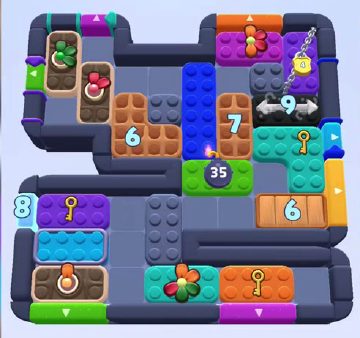 Color Block Jam level 1245 / 1247 / 2128: screenshot of the board
