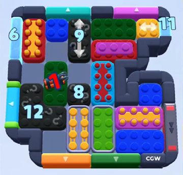 Color Block Jam level 1127 / 1128 / 2030: screenshot of the board