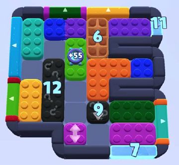Color Block Jam level 1085: screenshot of the board
