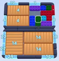 Color Block Jam level 44: screenshot of the board