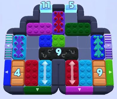 Color Block Jam level 1065: screenshot of the board