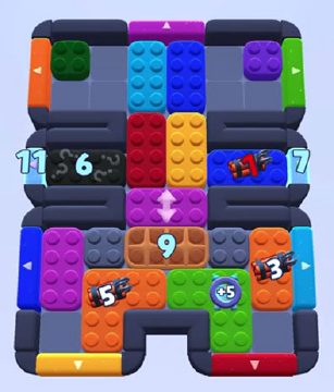 Color Block Jam level 1058: screenshot of the board