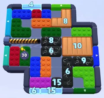 Color Block Jam level 1309 / 1308 / 2215: screenshot of the board