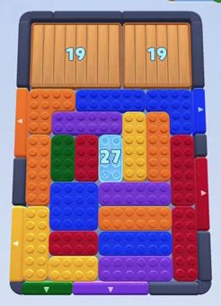 Color Block Jam level 65: screenshot of the board